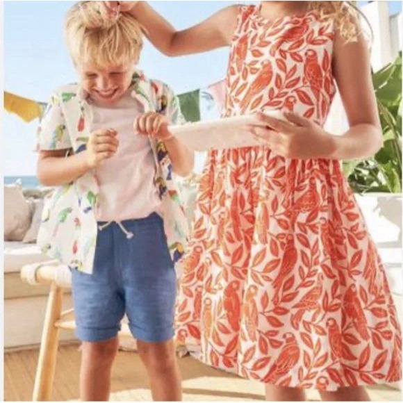 Mini Boden Cross-Back Dress 6-7Y Birds Beach Red White 100% Cotton Twirl Party - Picture 2 of 10